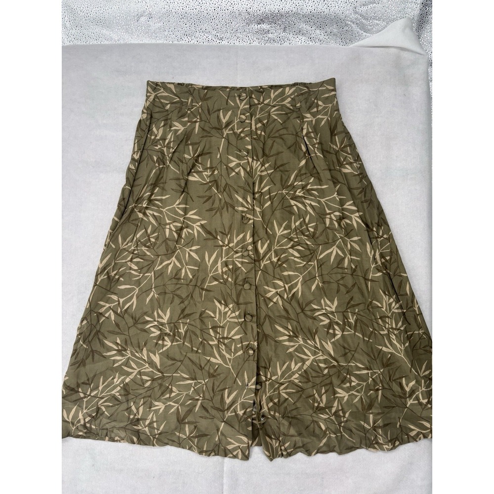 Sag Harbor Women's L A-Line Maxi Earthy Botanical Print Olive Tan Button Front